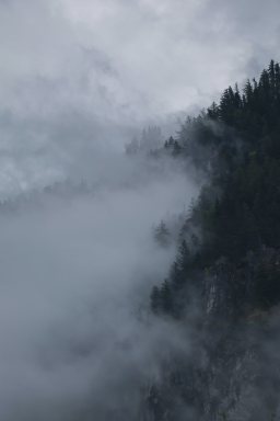 Misty cliffs photo with a push-in parallax animation